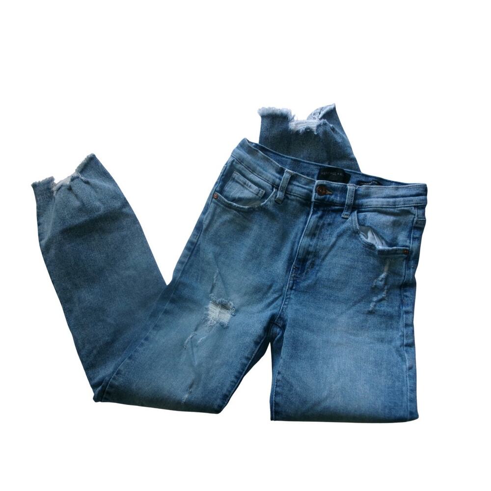 Kendall + Kylie High Rise Slim Straight Jeans Womens 5/27 Distressed Raw Hem